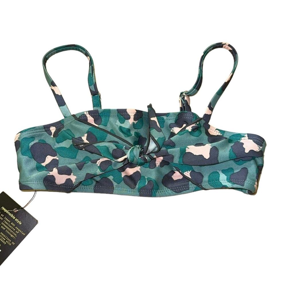 Art Class Girls Bikini Top Size 6/6X NWT Green Camo Bow Front Strappy Swim